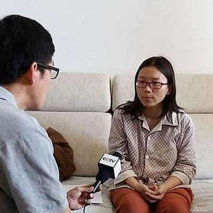 Lei Yang’s wife speaks to the media in an undated photo. He was taken into custody by officers on May 7 and died less than an hour later. Photo: Handout