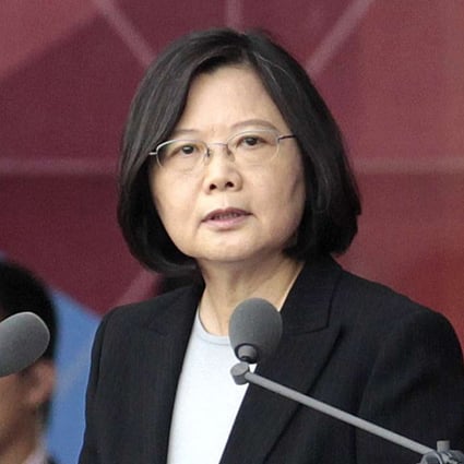Taiwan's President Tsai Ing-wen delivers a speech during National Day celebrations in front of the Presidential Building in Taipei, Taiwan. Taiwan's president will transit through Houston and San Francisco next month while travelling to Central America, stops that will likely irritate Beijing, which has urged Washington to prevent the self-ruled island's leader from landing in the United States. Photo: AP