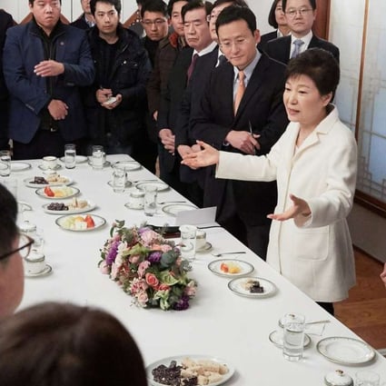 South Korean President Park Geun-hye meets with reporters. Photo: Yonhap