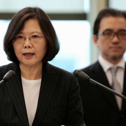 Taiwanese President Tsai Ing-wen speaks before she departs Taoyuan International Airport, Taiwan, on Saturday on a visit to South American allies. Photo: Reuters