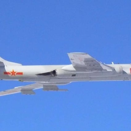 One of the Chinese H-6 bombers photographed over the Sea of Japan on Monday. Photo: Japan’s Ministry of Defence.