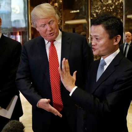US President-elect Donald Trump and Alibaba founder Jack Ma speak with members of the press after their meeting in Trump Tower in New York on Monday. Photo: Reuters
