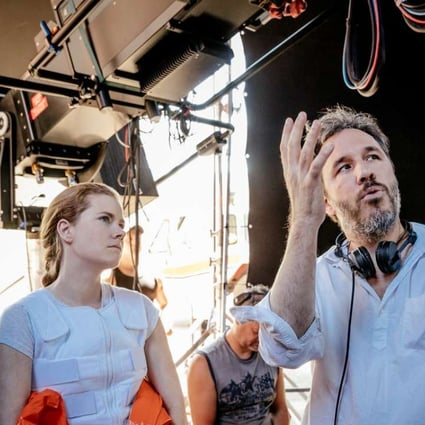 Amy Adams and director Denis Villeneuve on the set of Arrival.