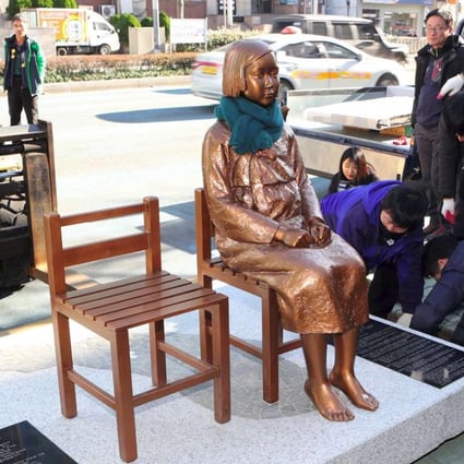 A statue of a teenage girl symbolising the ‘comfort women’ who served as sex slaves for Japanese soldiers during the second world war outside the Japanese consulate in Busan. Photo: AFP