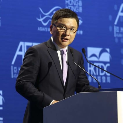 Acting Financial Secretary Chan Ka-keung addresses the Asian Financial Forum 2017 on Monday, being held at the Convention and Exhibition Centre in Wan Chai. Photo: Felix Wong