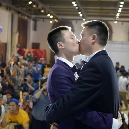 Sun Wenlin and his partner Hu Mingliang at their wedding ceremony in Changsha, Hunan province in May last year. Photo: Reuters