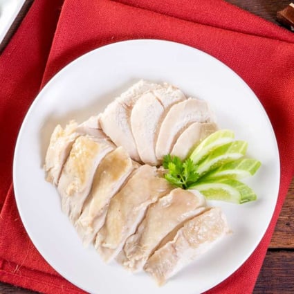 Hainanese chicken rice.