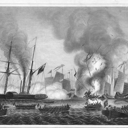 The East India Company’s steamship Nemesis is depicted launching an attack with rowboats during the Opium Wars. Image: Handout