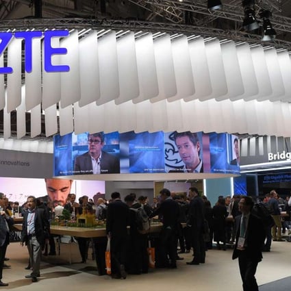 A file picture of a ZTE stand at a mobile phone trade fair in Barcelona earlier this month. Photo: AFP