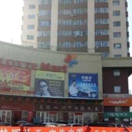 Protestors boycotting Lotte’s stores and products in Jilin on March 4. Photo: SCMP Pictures