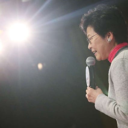 Chief Executive candidate Carrie Lam attends a seminar last week. Beijing considers the chief executive race to be a battle over jurisdiction of the city and wants zero risk in the jockeying for the top job. Photo: K. Y. Cheng