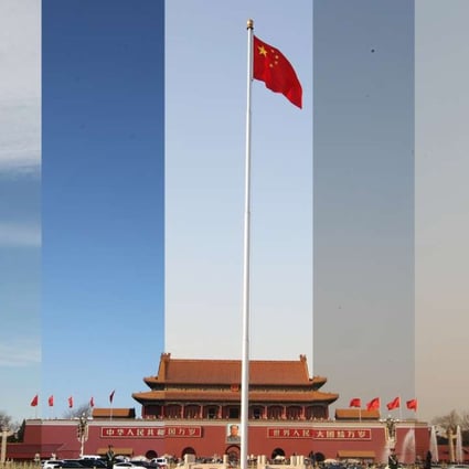 A combination photo shows the weather conditions respectively on (from left) Feb 27, Feb 28, Mar 01, Mar 02, Mar 03, Mar 04, and Mar 05, in Tiananmen Square in Beijing. Photo: Simon Song