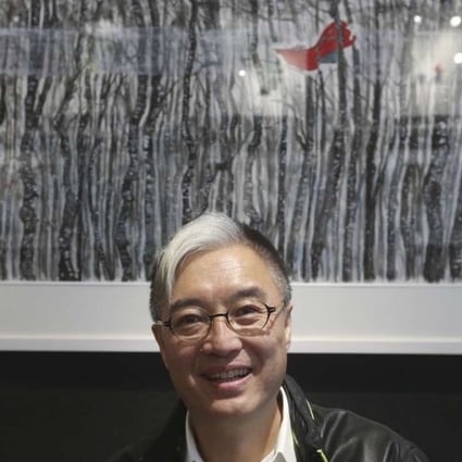 Benny Li with his painting Dream No. 7 at Yan Gallery. Photo: K.Y. Cheng