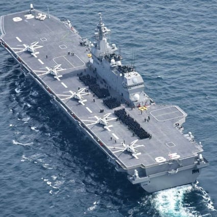 The 249 metre-long Izumo is as large as Japan’s second war-era carriers and can operate up to nine helicopters. It resembles the amphibious assault carriers used by US Marines, but lacks their well deck for launching landing craft and other vessels. Photo: Handout