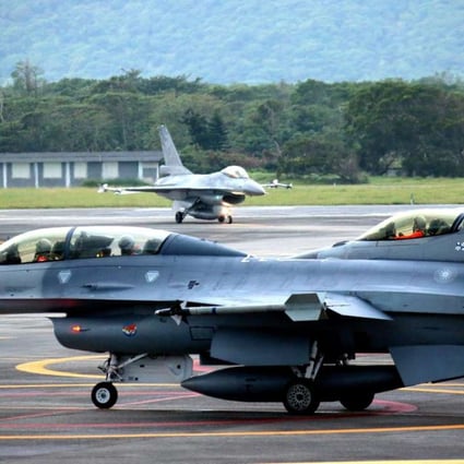 Two Taiwan Air Force F-16A/B fighter planes at the Hualien Airbase at the ready in Hualien, eastern Taiwan. The US is expected to approve a new batch of sophisticated arms sales to Taiwan. Photo: EPA