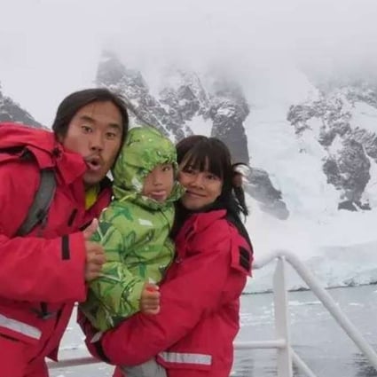 The Xu family pose on deck in the Antarctic Circle. Photo: Handout