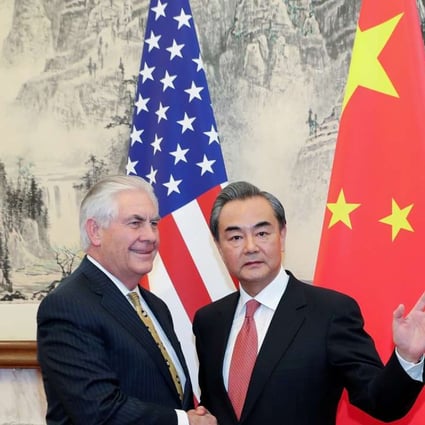 US Secretary of State Rex Tillerson pictured with China’s Foreign Minister Wang Yi (right) at the Diaoyutai State Guest House in Beijing on Saturday. Photo: Reuters