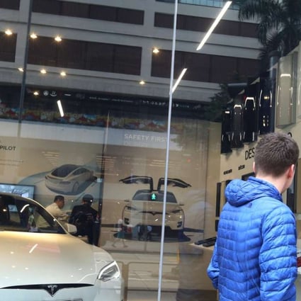 A showroom in Wan Chai for electric cars by Tesla Hong Kong. Photo: Dickson Lee