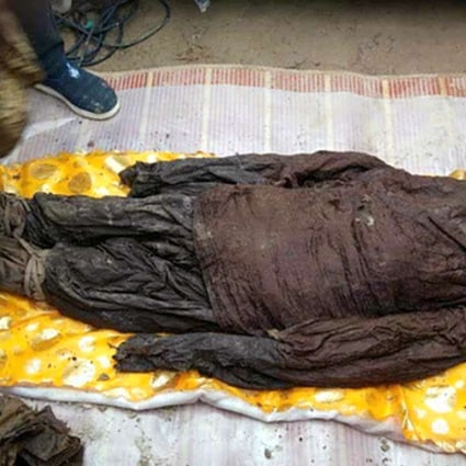 One of the mummified bodies found in the tomb in Henan province. Photo: Handout