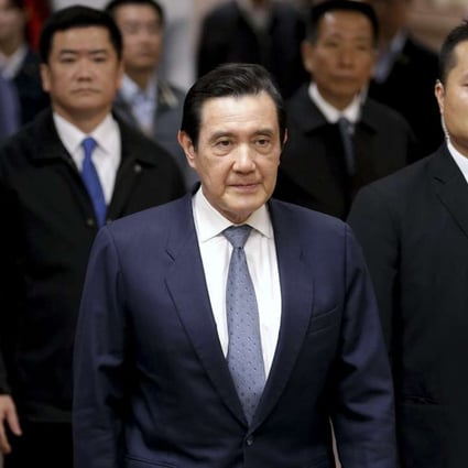 Former Taiwanese president Ma Ying-jeou, centre, arrives at the district court in Taipei, Taiwan, in January for questioning. Photo: EPA