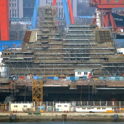 China's second aircraft carrier, called the 001A, under construction in Dalian, Liaoning province, on February 8. Photo: ChinaFotoPress