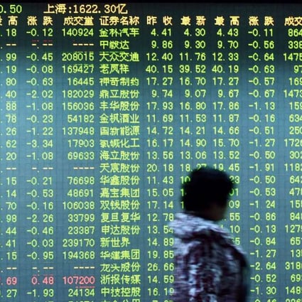 An investor walks past a screen showing stock market movements in Hangzhou in eastern China’s Zhejiang province. Photo: AFP