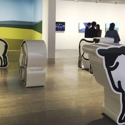 Sheep sculptures featured in Julian Opie’s exhibition at the Fosun Foundation in Shanghai. Photo: Enid Tsui