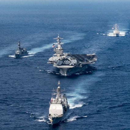 A file picture of the US Navy aircraft carrier USS Carl Vinson in a training exercise with Japanese naval vessels last month. The US carrier and a strike group has now been deployed to waters off the Korean peninsula. Photo: EPA