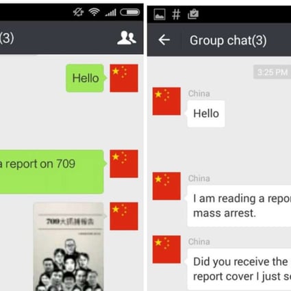 Evidence of censorship of image in WeChat’s group chat feature. A user with a China account attempts to send a picture of the cover of a report on the 709 Crackdown published by China Human Rights Lawyers Concern Group and is blocked. Photo: Handout
