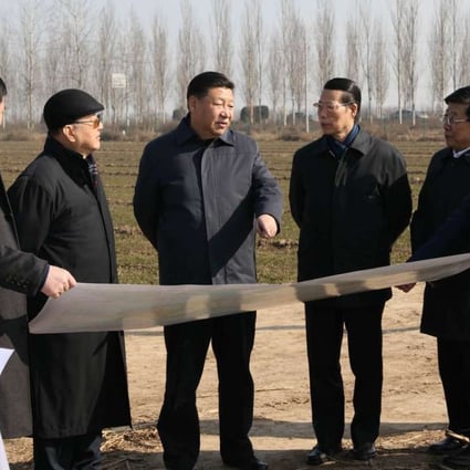 President Xi Jinping inspects the Xiongan New Area scheme in Anxin county of Baoding city, Hebei province, on February 23. The plan for the new area, about 100km southwest of downtown Beijing, was announced on April 1. Photo: Xinhua