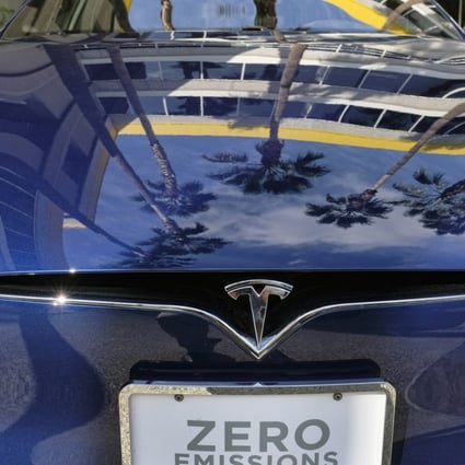 A Tesla Model S on display in downtown Los Angeles. Tesla said quarterly revenue more than doubled and its Model 3 is on track for a July release. Photo: AP