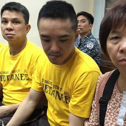 The accused (from left) Leung Shu-fook, Lo Wing-fai, Kwok Kam-wah and Chan Kwok-tung, and Chan's mother. Photo: Handout