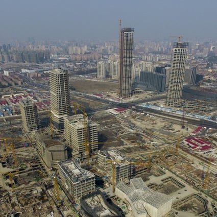 The main elements of Shanghai DreamCenter are taking shape, including an X-shaped multiplex cinema (foreground). Photo: LKF Group