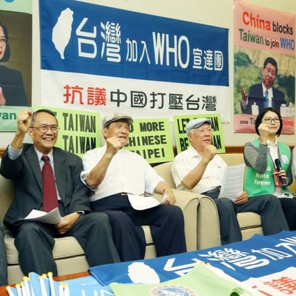 Members of the Taiwan United Nation Alliance pressing for Taiwan to be admiitted into the World Health Organisation, at the Legislative Yuan in Taipei. Photo: China News Service