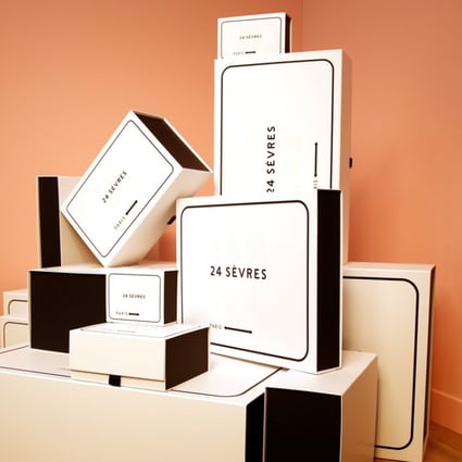 Delivery boxes of LVMH’s 24 Sèvres website, which launches on June 6 in 75 markets worldwide. Photo: Reuters