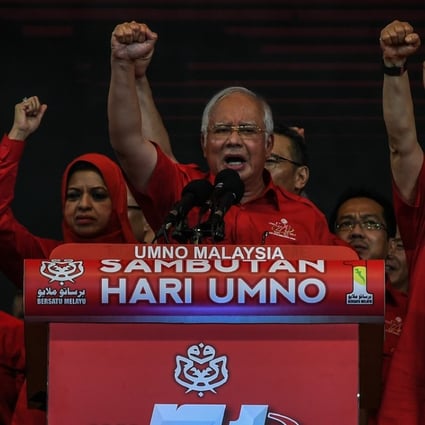 Malaysian Prime Minister Najib Razak rallies supporters at UMNO’s 71st anniversary celebration. Photo: AFP