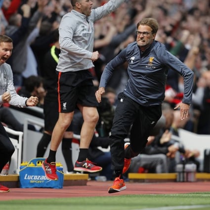 Liverpool manager Juergen Klopp celebrates after Liverpool net a third against Middlesbrough. Photo: Reuters