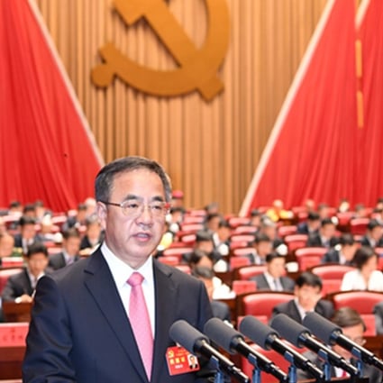 May 22, 2017 Guangzhou (Photo: Nanfang Daily) Guangdong provincial Communist Party secretary Hu Chunhua delivered a speech at the opening of the provincial party congress. SCMP Pictures (UNDATED HANDOUT)