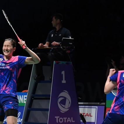 South Korea’s Chang Ye-na (left) and Lee So-hee celebrate after the women’s doubles match against China’s Chen Qingchen and Jia Yifan. Photo: Xinhua