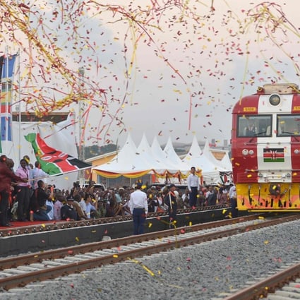 Kenyan President Uhuru Kenyatta flags off the train on the new Chinese-built railway. Photo: AFP