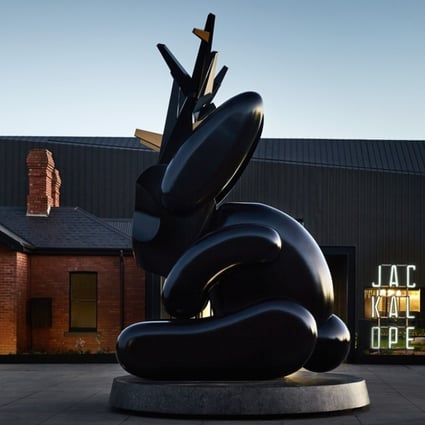 Emily Floyd’s sculpture at the entrance of Jackalope, in Mornington Peninsula, Red Hill, Australia.