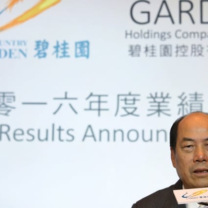 Country Garden chairman Yeung Kwok-keung attends the developer’s annual results briefing in March. Its contracted sales fell from 53.5 billion yuan in April to 40 billion yuan in May. Photo: David Wong