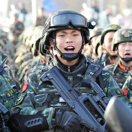 An anti-terror exercise by security forces in Xinjiang in February. Xinjiang’s location has always made Beijing vigilant about its security and apt to respond with a heavy hand to outbursts of anti-state violence or unrest. Photo: Handout