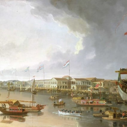 A 19th century painting of Canton harbour and factories. A faction of British merchants there orchestrated the first opium war, a new book argues.