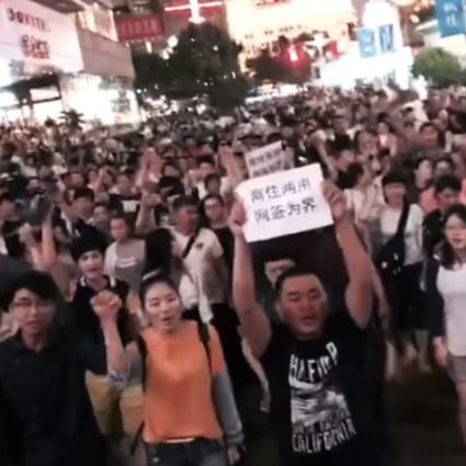 Demonstrators pictured in Nanjing Road in Shanghai on Saturday night. Photo: Handout