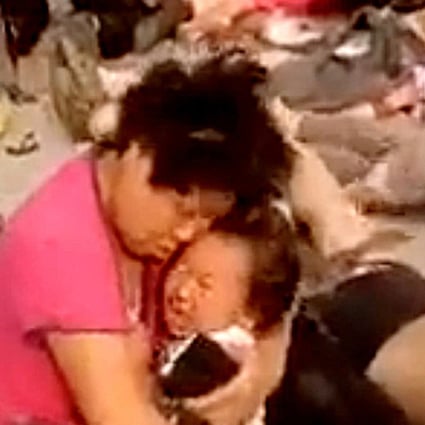 A photo posted online showing victims of the blast at the school in Feng county in Jiangsu province. Photo: Handout