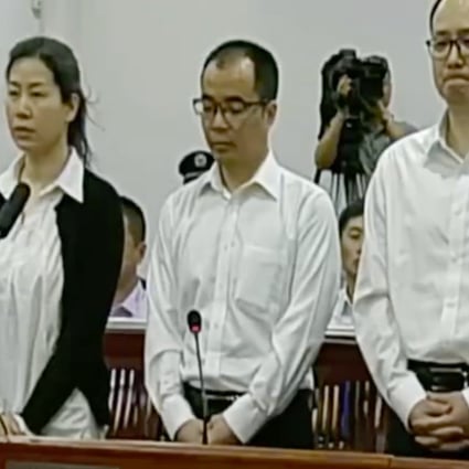 The three employees, Yang Ying (left), Xie Honglin (centre) and Lu Tao pictured during an earlier court hearing in Dalian. Photo: Handout