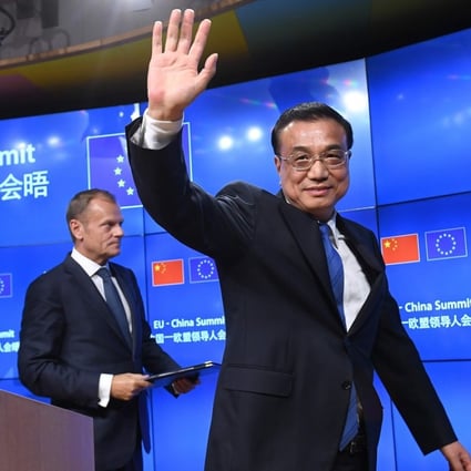 Premier Li Keqiang leaves a press conference with (from left) European Commission President Jean-Claude Juncker and European Council President Donald Tusk, following an EU-China summit, in Brussels on June 2. The EU and China are increasing cooperation to fight climate change after the US pulled out of the Paris Agreement. Photo: AFP