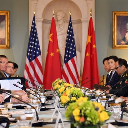 US and Chinese officials pictured during the security talks held in Washington on Wednesday. Photo: Xinhua