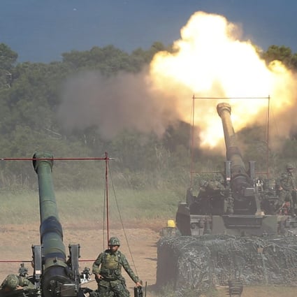 Taiwan's military fire artillery from self-propelled Howitzers during the annual Han Kuang exercises in Hsinchu, northeastern Taiwan. Photo: Associated Press